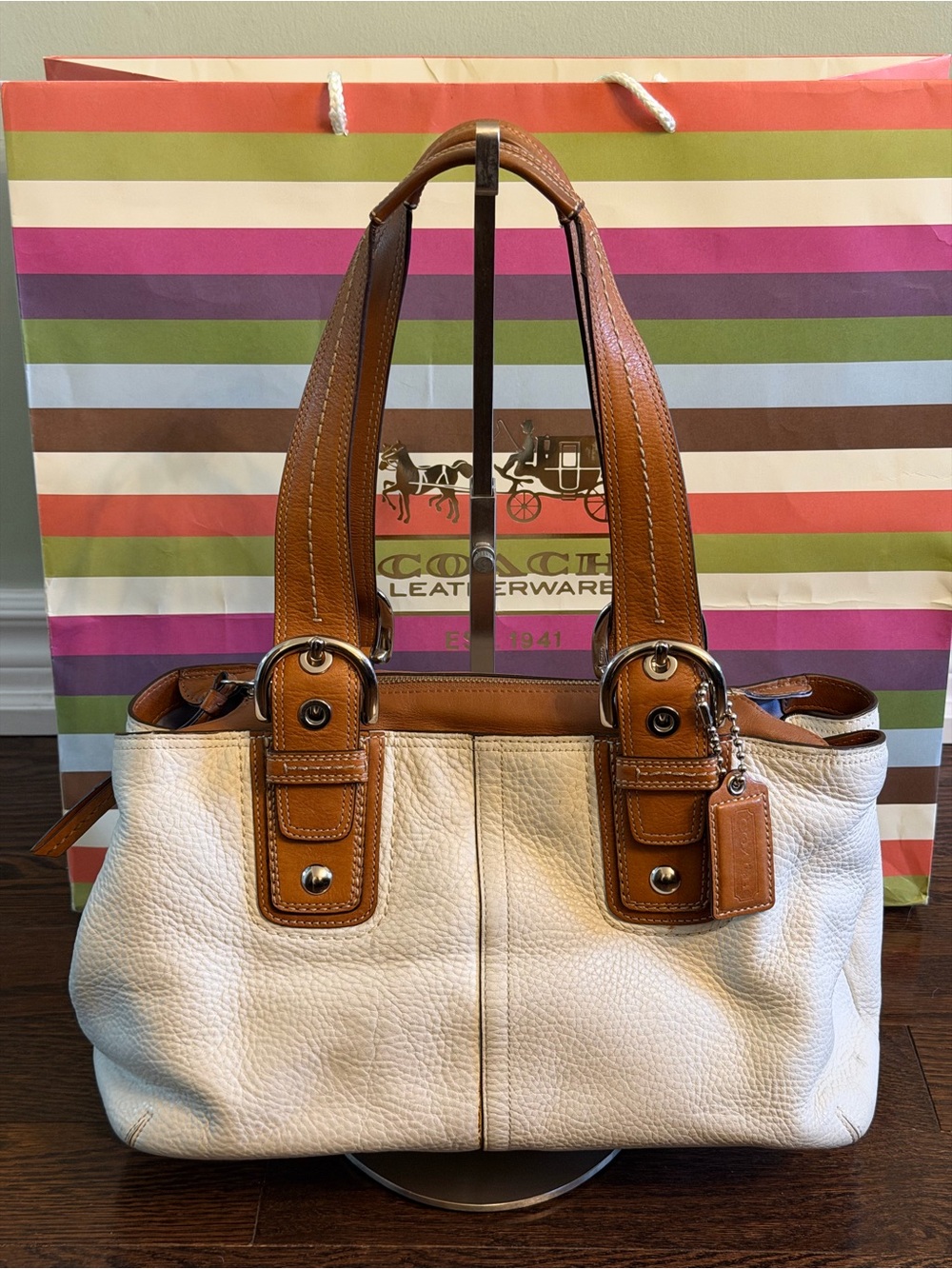 Vintage Y2K Coach SoHo cream pebbled leather shoulder bag Tote Style F13109